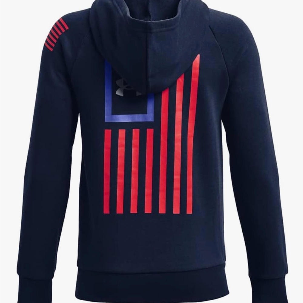 Under Armour Dark Blue Hoodie with Red and Blue Graphic